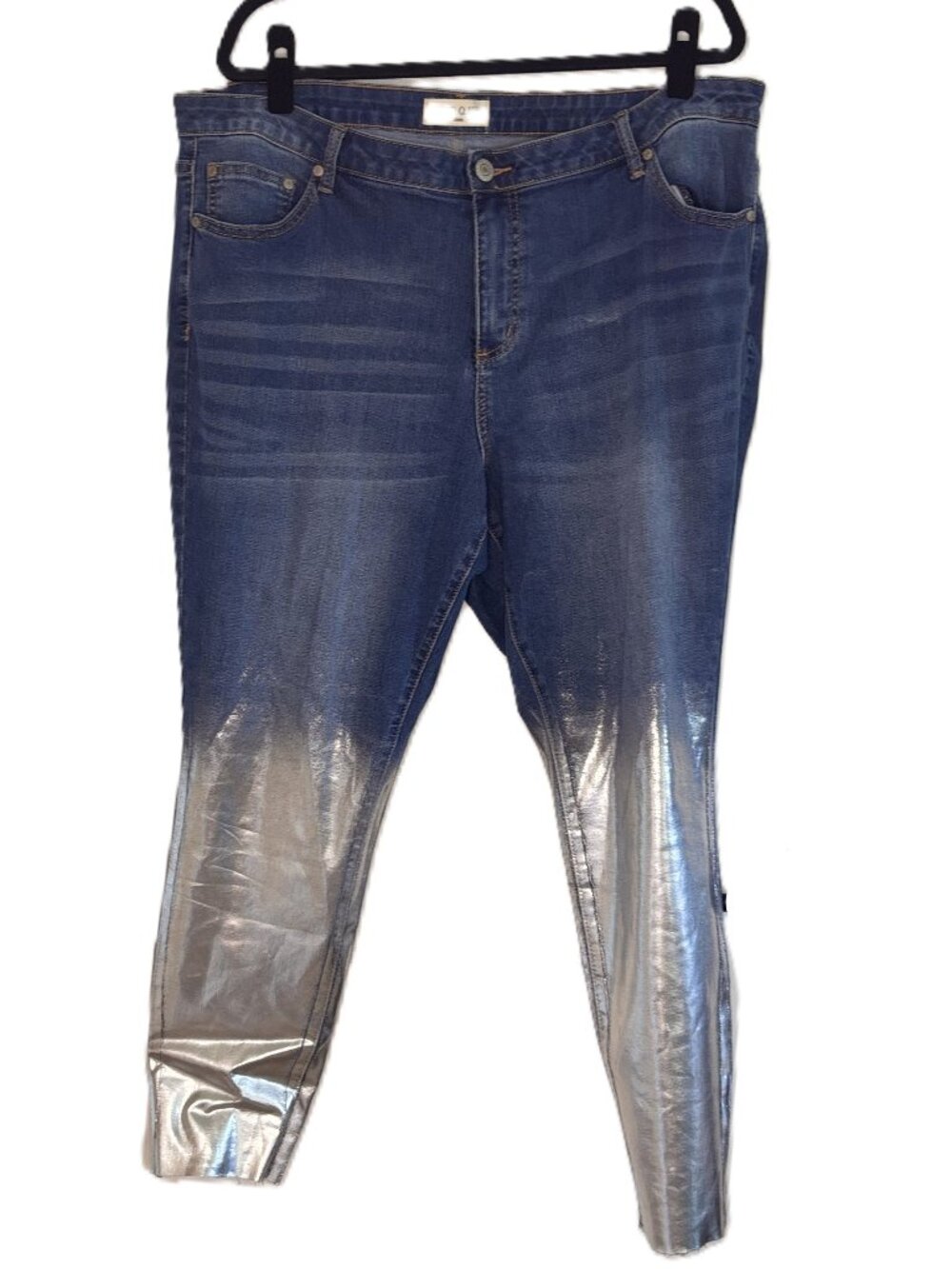 ELOQUII DENIM, SIZE 20,  SILVER DIPED DENIM JEAN PANTS